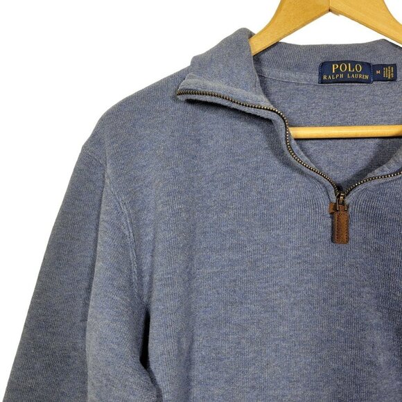 Polo Ralph Lauren Men's Ribbed 100% Cotton 1/4 Zip Blue Pullover Sweater Size M - Picture 2 of 12